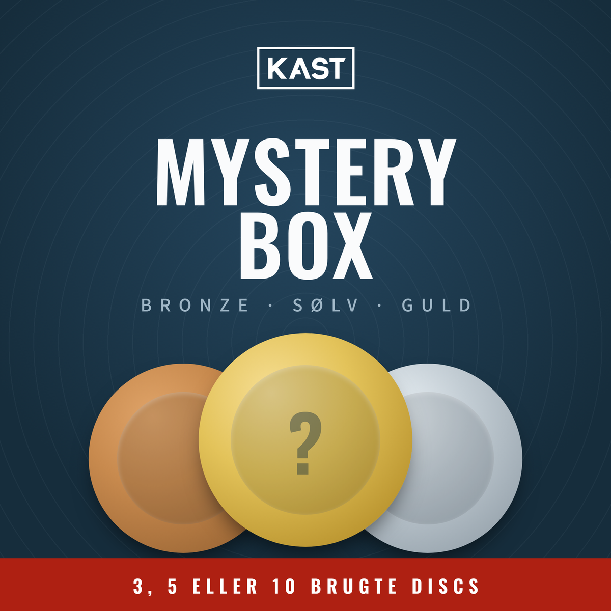 Kast Mystery Box med bronze, sølv og guld niveau, 3, 5 eller 10 brugte discs